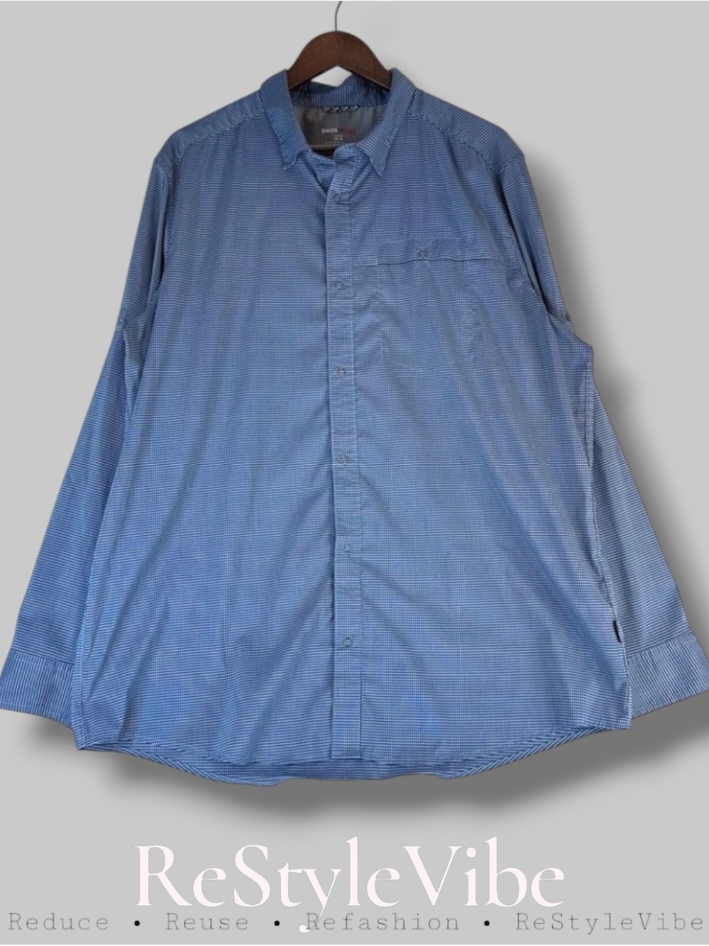 SWISS TECH Men’s Size XL Shirt Plaid Gingham Snap Front Long Sleeve Stretch Blue
